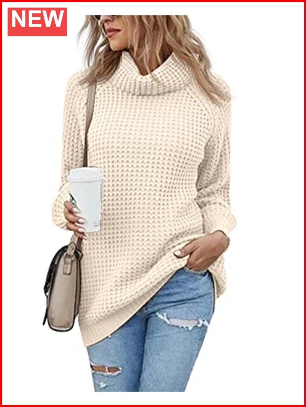 Women's Turtleneck Sweater Oversized Lightweight Long Sleeve Chunky Knit